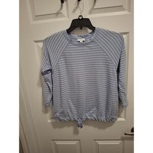 3/$15 J Jill Size XS Light‎ Blue White Stripes Drawstring Long Sleeves Top